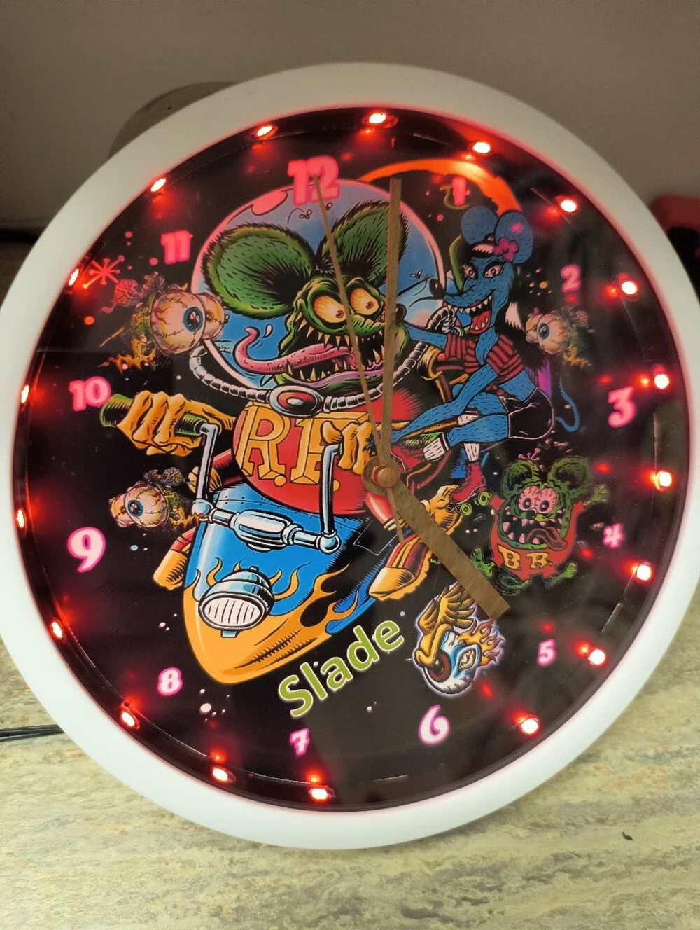 Slade Rat Fink Style LED Wall Clock — Black Face with Red LEDs